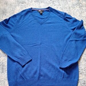 Men's Banana Republic Blue V-Neck Sweater 100% Merano Wool Size L